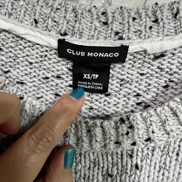 CLUB MONACO White Black Gray Speckled Wool Blend Knit Chiffon Insert Sweater XS - Picture 4 of 9